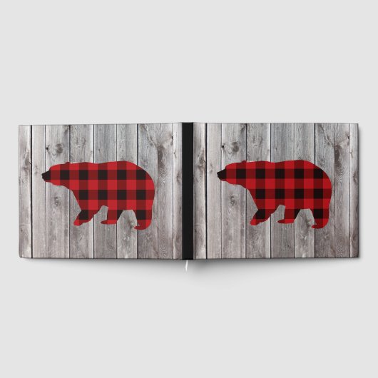 karierter Büffelbär, 1. Geburtstag Party Gästebuch (Voll)