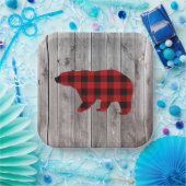 karierter Büffelbär, 1. Geburtstag Party Pappteller (Party)