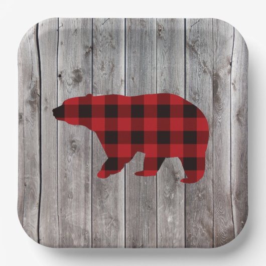 karierter Büffelbär, 1. Geburtstag Party Pappteller (Vorderseite)