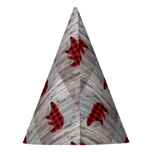 karierter Büffelbär, 1. Geburtstag Party Partyhütchen (Rückseite)