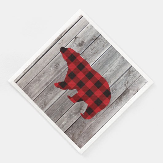 karierter Büffelbär, 1. Geburtstag Party Serviette (Ecke)