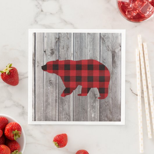 karierter Büffelbär, 1. Geburtstag Party Serviette (Beispiel)