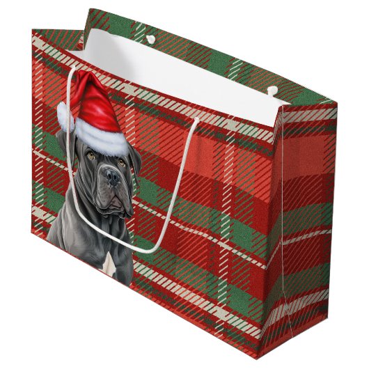 Karierter Cane Corso Dog Lover Holiday Große Geschenktüte (Vorderseite Schrägansicht)