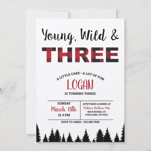 Karierter Dritter Geburtstag Einladung Young Wild  (Vorderseite)