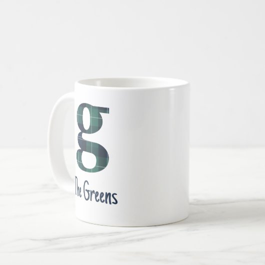 Karierter Druckminderbuchstabe g Anfangsbuchstabe  Kaffeetasse (Vorderseite Links)