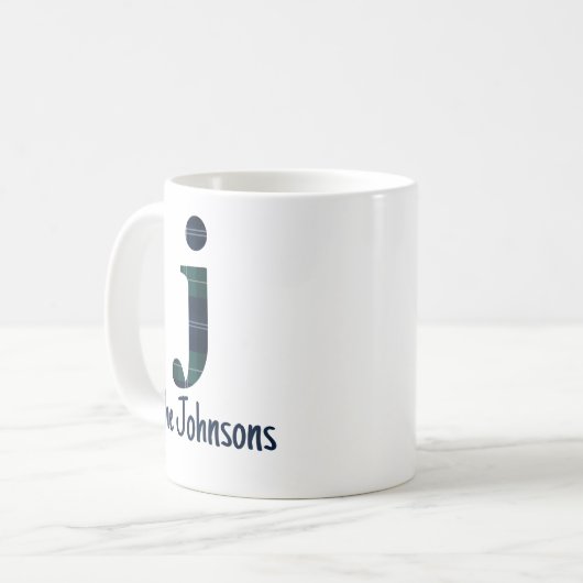 Karierter Druckminderbuchstabe j Anfangsbuchstabe Kaffeetasse (Vorderseite Links)