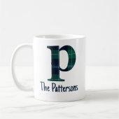 Karierter Druckminderbuchstabe p Initial und Name Kaffeetasse (Links)