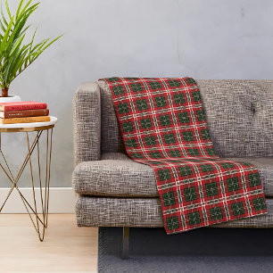 Karierter dunkelgrüner, roter und weißer Tartan Fleecedecke