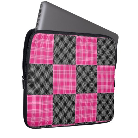 Karierter Fall Rosa und Schwarz Laptopschutzhülle (Vorne Rechts)
