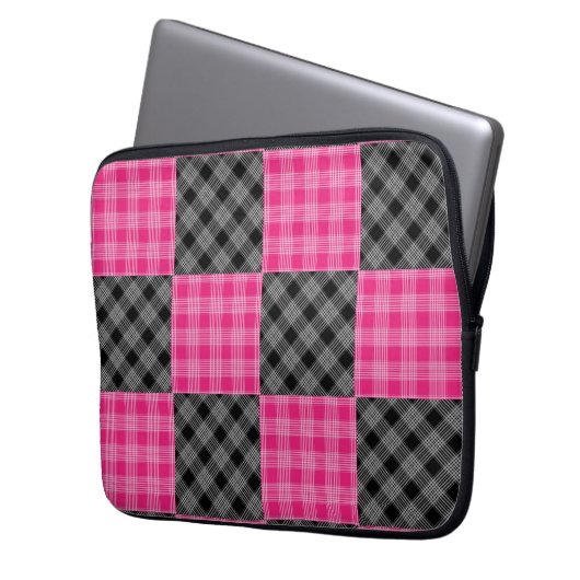 Karierter Fall Rosa und Schwarz Laptopschutzhülle (Vorderseite Links)
