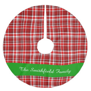 Karierter Familienname in Red White 2 Polyester Weihnachtsbaumdecke