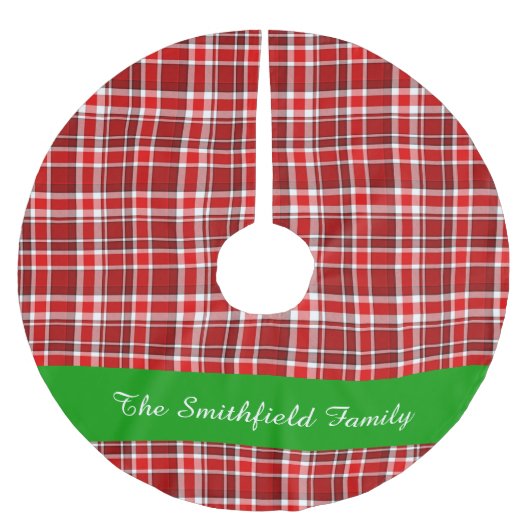 Karierter Familienname in Red White 2 Polyester Weihnachtsbaumdecke (Vorderseite)