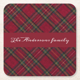Karierter Familienname in Rot und Grün Rechteckiger Pappuntersetzer