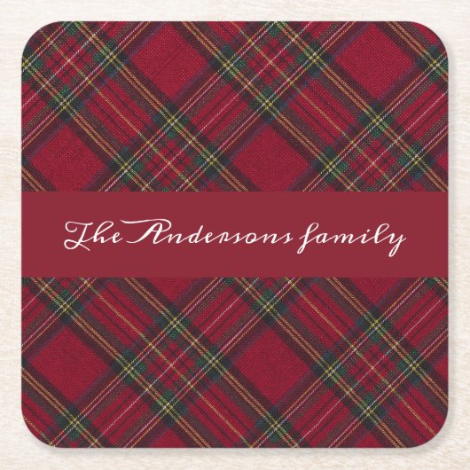 Karierter Familienname in Rot und Grün Rechteckiger Pappuntersetzer (Vorderseite)