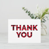 Karierter, fettgedruckter Text in Rot und Schwarz  Dankeskarte (Stehend Vorderseite)