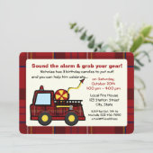 Karierter Feuerzug Geburtstag Einladung (Stehend Vorderseite)