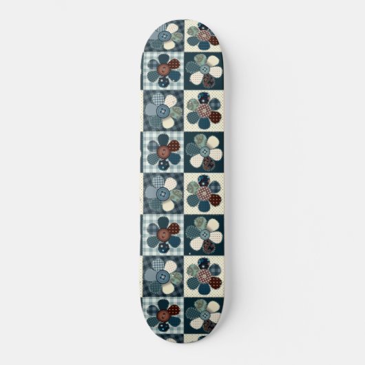 Karierter floral Gingham Patch Style Editierbar Skateboard (Vorderseite)