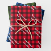 karierter Gingham-Karo am Büffel Frohe Weihnachten Geschenkpapier Set (Beispiel)