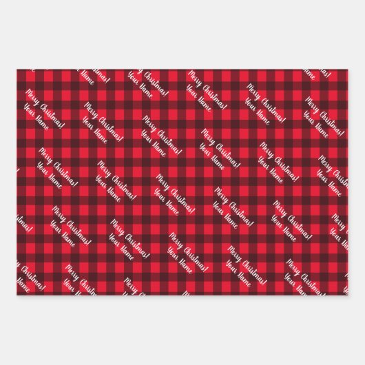karierter Gingham-Karo am Büffel Frohe Weihnachten Geschenkpapier Set (Vorderseite)