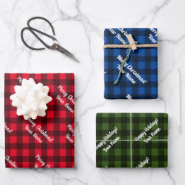 karierter Gingham-Karo am Büffel Frohe Weihnachten Geschenkpapier Set