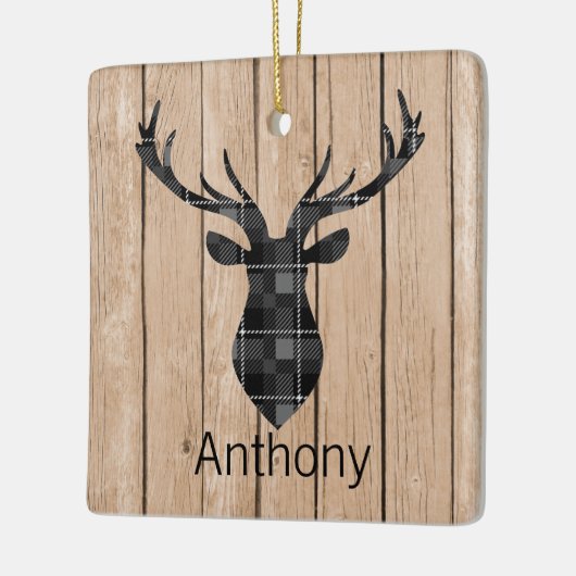 Karierter großer Dollar-Rotwild-Kopf auf Keramikornament (Links)