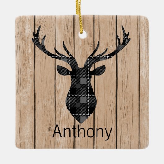 Karierter großer Dollar-Rotwild-Kopf auf Keramikornament (Vorderseite)