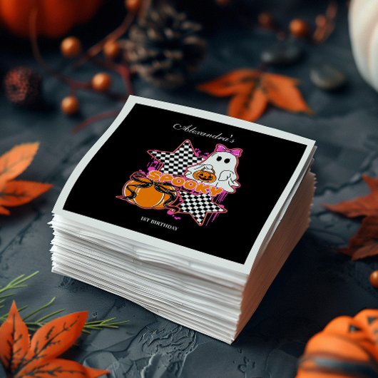 Karierter Halloween-Geburtstag Geist 1. Geburtstag Serviette