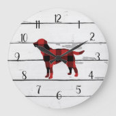 Karierter Hund Labrador Rustic Shiplap Bauerndekor Große Wanduhr (Vorderseite)