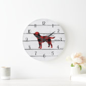 Karierter Hund Labrador Rustic Shiplap Bauerndekor Große Wanduhr (Zuhause)