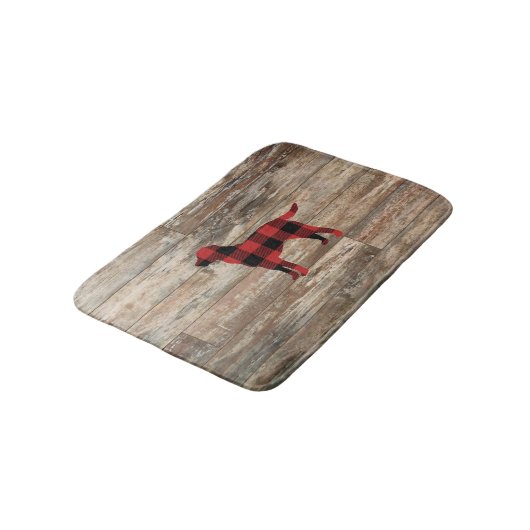 Karierter Hund Labrador Rustikale Holzmatte Badematte (Schrägansicht)