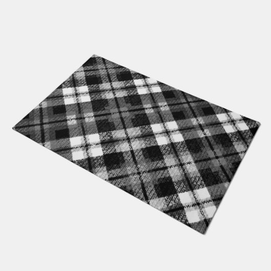 Karierter Karo Tartan Schwarz-weißer Bauernhof Mod Fußmatte (Schrägansicht)