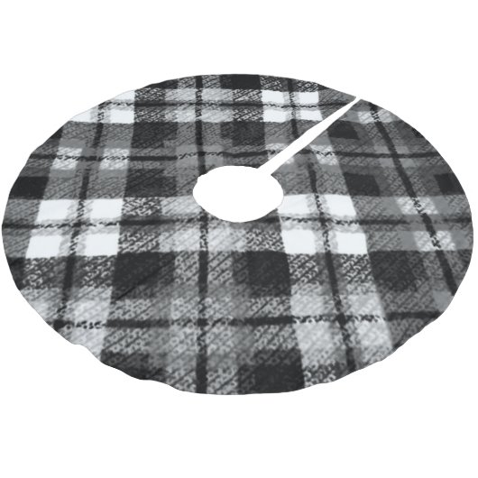 Karierter Karo Tartan Schwarz-weißer Bauernhof Mod Polyester Weihnachtsbaumdecke (Schrägansicht)