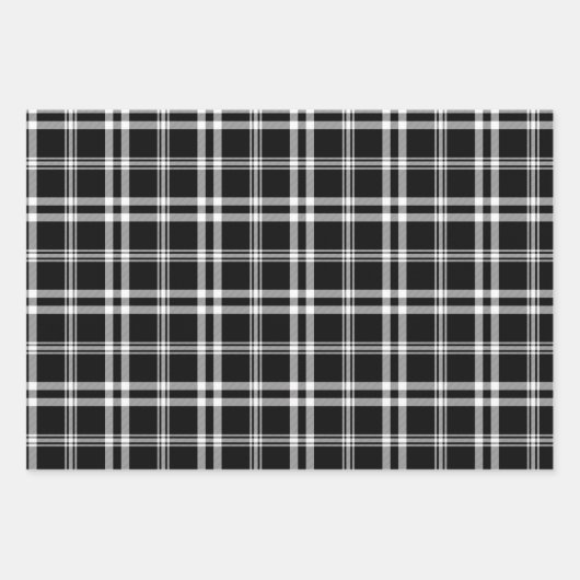 Karierter klassischer Schwarz-Weiß-Tartan Geschenkpapier Set (Vorderseite)