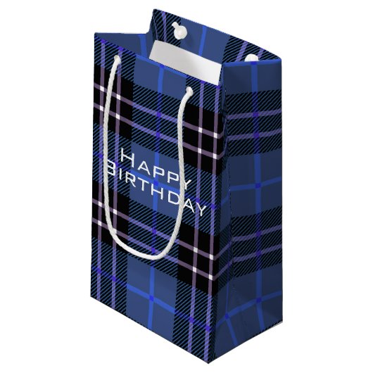 Karierter kleiner Geschenkbeutel mit blauem und sc Kleine Geschenktüte (Vorderseite Schrägansicht)