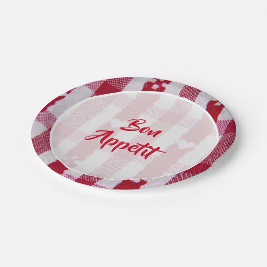 Karierter Knochenappetit Pappteller (Schrägansicht)