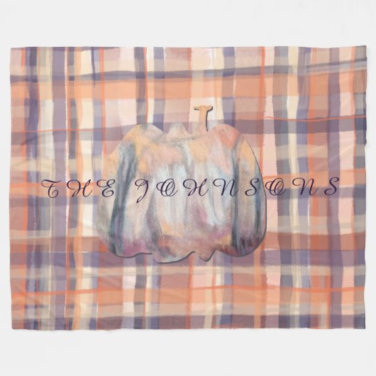 Karierter Kürbiszahn, beige-orange Pflaumenstreife Fleecedecke (Vorderseite (Horizontal))