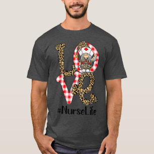 Karierter Leopard Gnome LIEBE Krankenschwester Leb T-Shirt