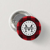 Karierter Lumberjack Name Monogram Button (Vorne & Hinten)