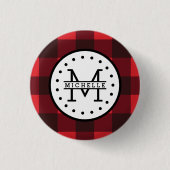 Karierter Lumberjack Name Monogram Button (Vorderseite)