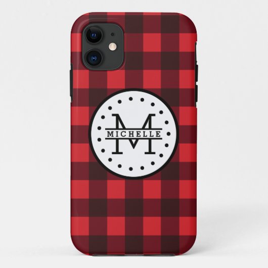 Karierter Lumberjack Name Monogram Case-Mate iPhone Hülle (Rückseite)