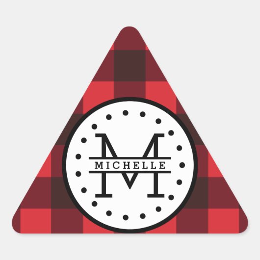Karierter Lumberjack Name Monogram Dreieckiger Aufkleber (Vorderseite)