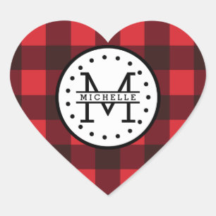 Karierter Lumberjack Name Monogram Herz-Aufkleber