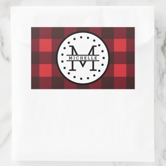 Karierter Lumberjack Name Monogram Rechteckiger Aufkleber (Tasche)