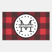 Karierter Lumberjack Name Monogram Rechteckiger Aufkleber (Vorderseite)