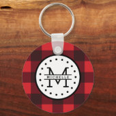 Karierter Lumberjack Name Monogram Schlüsselanhänger (Vorderseite)