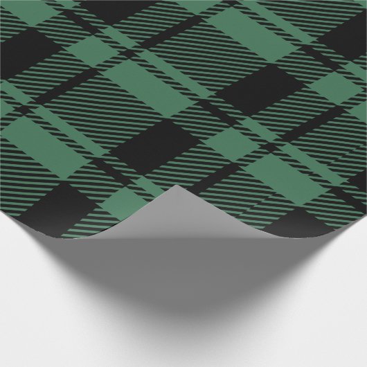 Karierter moderner grüner und schwarzer Tartan Geschenkpapier (Ecke)