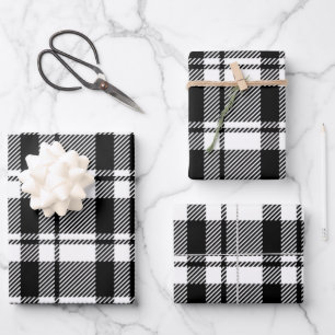 Karierter moderner Weißer Tartan Geschenkpapier Set