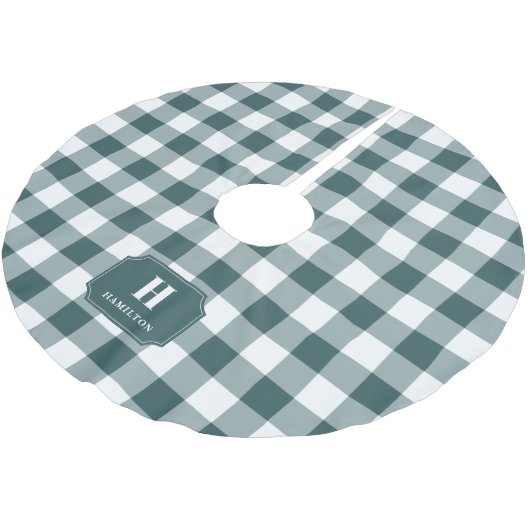 Karierter Monogram Tree Rock, grün & weiß Buffalo Polyester Weihnachtsbaumdecke (Schrägansicht)