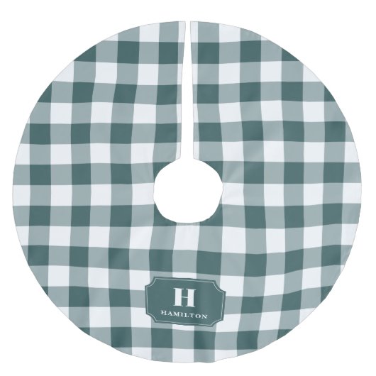 Karierter Monogram Tree Rock, grün & weiß Buffalo Polyester Weihnachtsbaumdecke (Vorderseite)