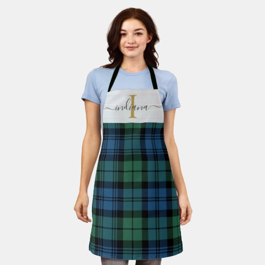 Karierter Monogramm grüner Name Rustikaler Tartan Schürze (Getragen)